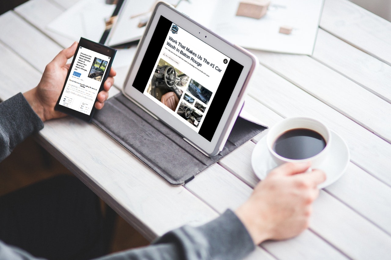 Immaculate Car Wash website shown on phone and tablet mockups.