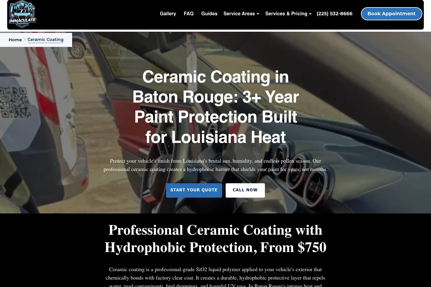 Immaculate Detailing see the service before booking. screenshot, September 9, 2026.
