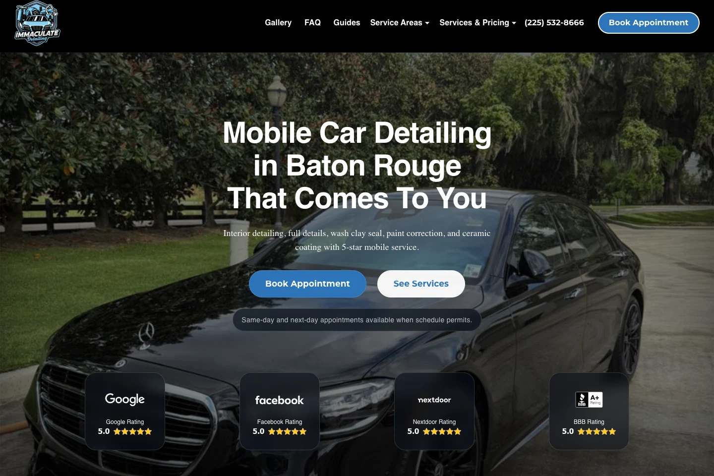 Immaculate Car Wash website capture: original page layout and content.
