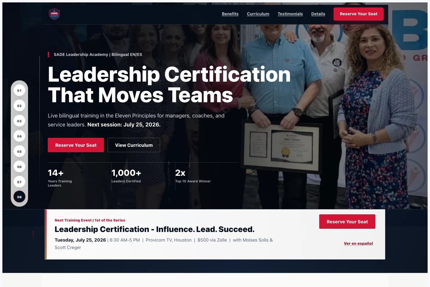 SADE Leadership Academy website capture: original page layout and content.