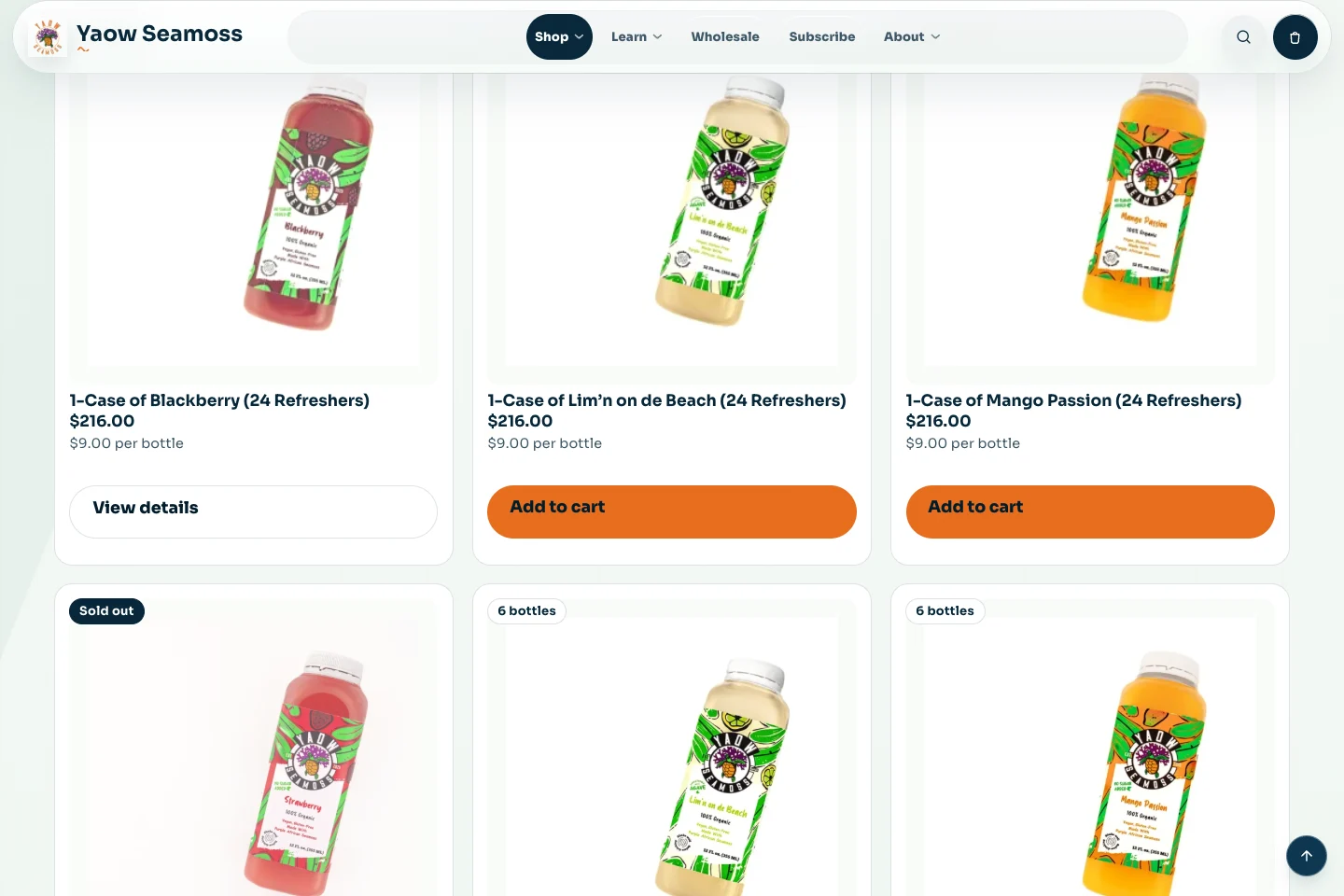 Yaow Sea Moss refreshers, ready to compare. screenshot, September 9, 2026.