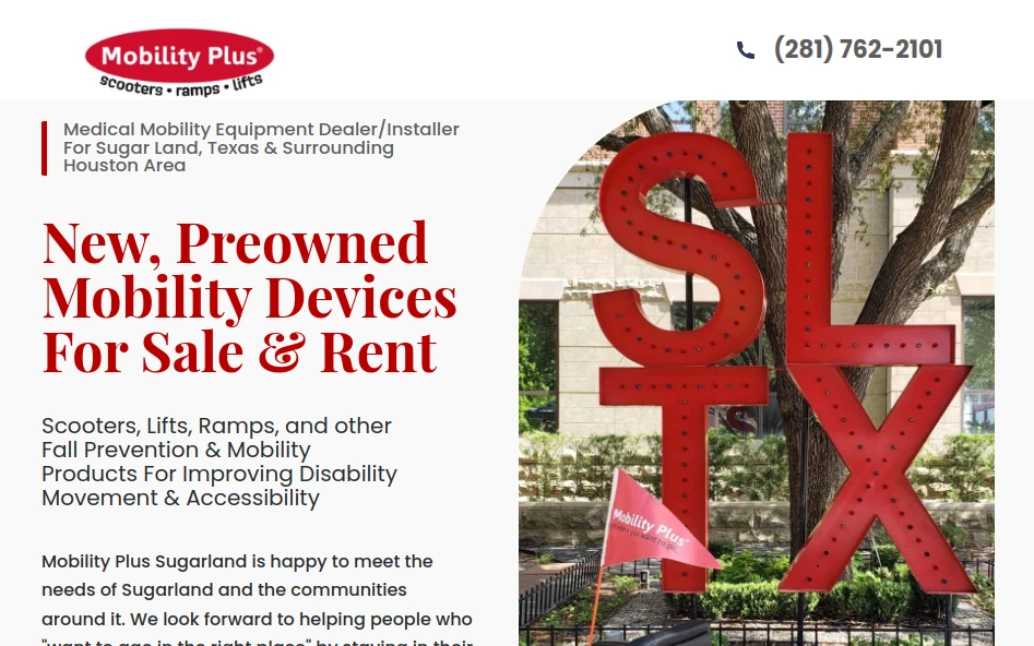 Mobility Plus Sugar Land archived website: original page layout and content.